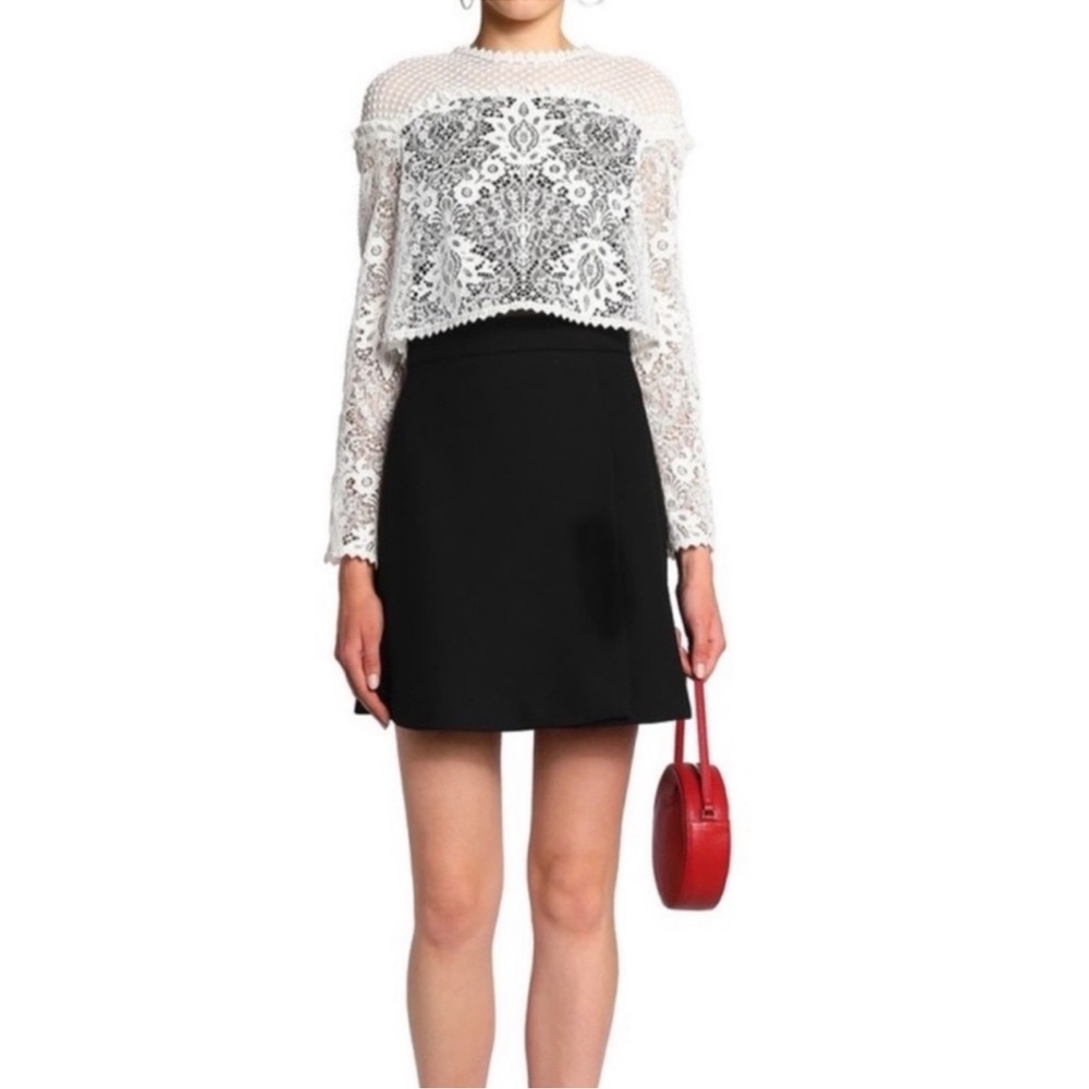 𝅺Maje crepe and lace layered long sleeve dress